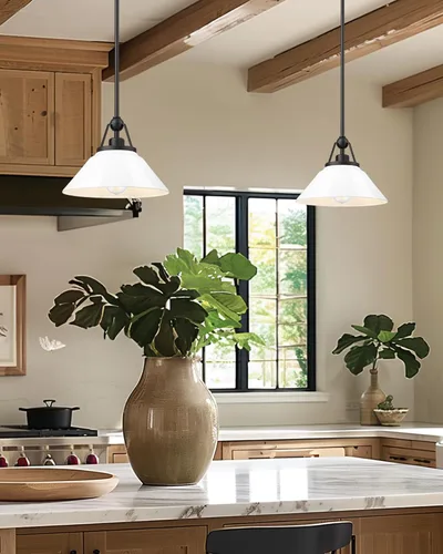 Miniatura 7 de HWH - Lámpara colgante blanca, moderna lámpara de isla de cocina de 12 pulgadas, iluminación colgante de 1 luz para comedor, escuela, metal negro