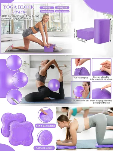 Miniatura 3 de Gemscream 17 piezas de kits esenciales de yoga para mujeres, juegos de equipos de pilates para principiantes con rueda de yoga, bloques de pelota