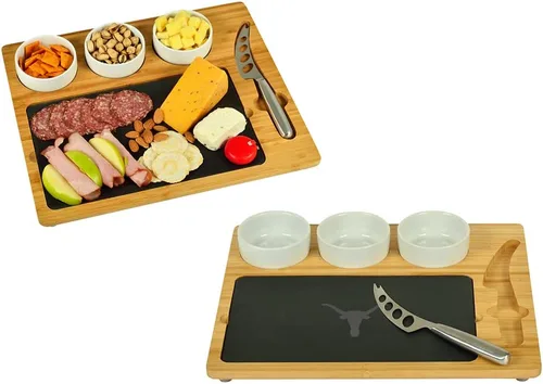 Miniatura 13 de Picnic at Ascot NCAA Alabama - Tabla oficial de queso/charcutería de bambú y pizarra con cuencos de cerámica, cuchillos y marcadores de queso