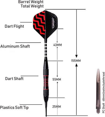 Miniatura 6 de Turnart Dardos de punta de plástico - Juego de dardos profesionales de punta suave para tablero electrónico de 9 piezas, 18 gramos con 50 puntas