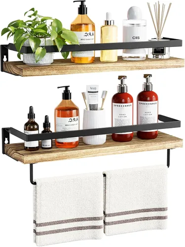 Miniatura 8 de AMADA HOMEFURNISHING AMFS01B - Estantes de baño con toallero, estantes flotantes, estantes de pared para baño/sala de estar/cocina/dormitorio