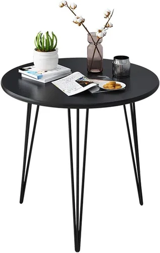 WFF Mesa de café vintage tablero de partículas laminadas, nogal, patas de banco de metal, color negro, Metal, Marrón
