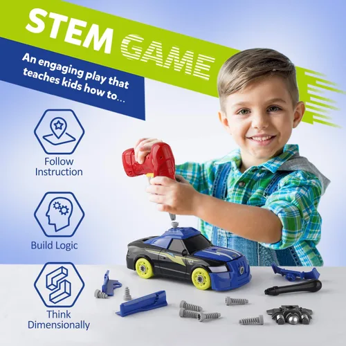 Miniatura 5 de Coogam Auto de carreras desmontable con herramienta de destornillador eléctrico, juguete de habilidad motora fina, juego de construcción