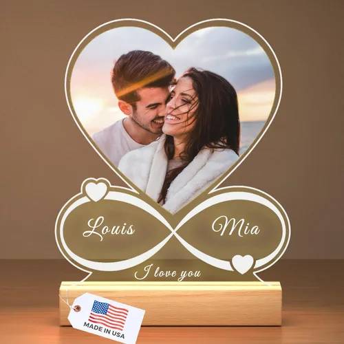 LOUISMIAA Marcos de fotos personalizados, marco de fotos con luz nocturna, marco de fotos personalizado, regalos personalizados para aniversario,