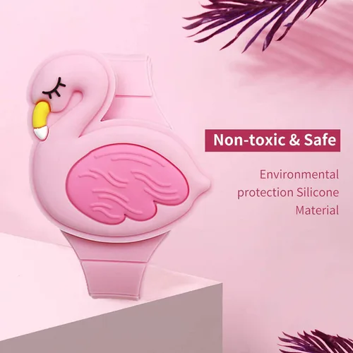 Miniatura 2 de Reloj de aprendizaje para niñas pequeñas de 3 a 8 años, 3D lindo diseño de caricatura de flamenco rosa con diseño de concha para niños, reloj