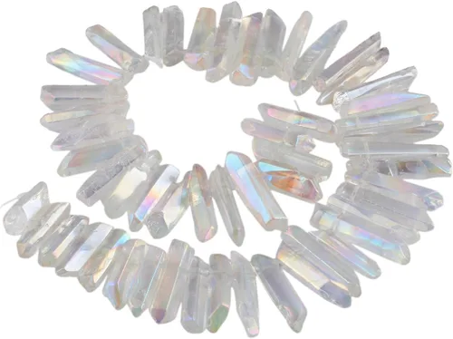 Miniatura 10 de SUNYIK Angel Aura Cuarzo con Revestimiento de Titanio Puntas de Cristal Palos Rugosos de Cuarzo Picos Cuentas de Punta Hebra de 15 Pulgadas Perforada