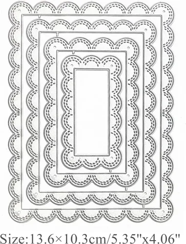 Miniatura 2 de hinana Juego de 4 troqueles de metal con marco rectangular, diseño festoneado cosido de anidación, plantillas cortadas para manualidades, álbumes