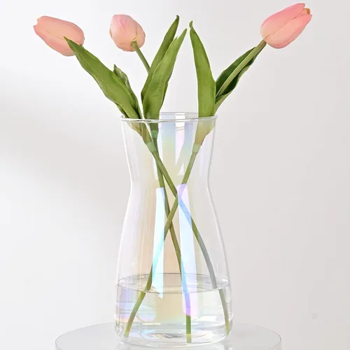 Floreros de cristal iridiscente de 8 pulgadas para centro de mesa, decoración de escritorio interior del hogar, jarrón moderno estilo bohemio para