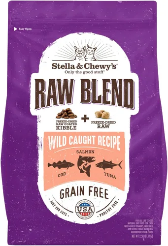 Stella & Chewy's Raw Blend Premium Kibble - Comida para gatos sin granos, comidas ricas en proteínas, receta de pescado capturado en la naturaleza,
