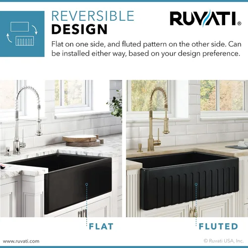 Miniatura 8 de Ruvati RVL2100BK - Fregadero de cocina reversible con delantal frontal de 30 x 20 pulgadas, color negro brillante
