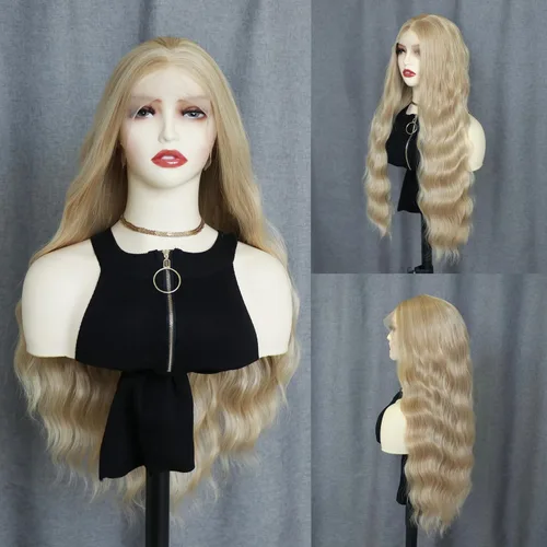 Miniatura 15 de Pelucas de encaje frontal sintéticas largas y rizadas de color gris para mujeres, parte central, línea natural del cabello, pelucas de encaje
