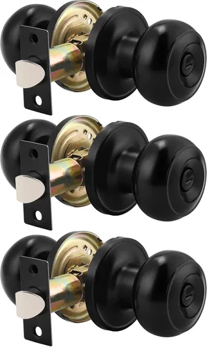Miniatura 15 de Probrico Paquete de 6 pomos de privacidad para puerta, cerradura interior para dormitorio, baño, manija de puerta de latón antiguo, bola redonda sin