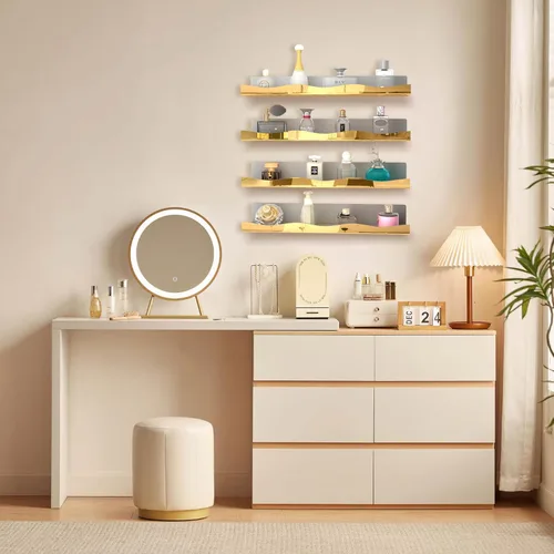 Miniatura 6 de YMVV Estante flotante montado grande de acrílico reflectante dorado de 15.7 pulgadas, estante organizador de perfumes, organizador moderno
