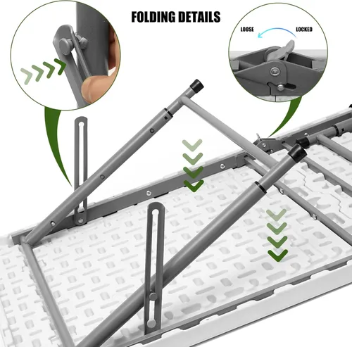 Miniatura 8 de Byliable Mesa plegable portátil de plástico resistente de 4 pies, mesa utilitaria plegable por la mitad, pequeña para interiores y exteriores, Blanco