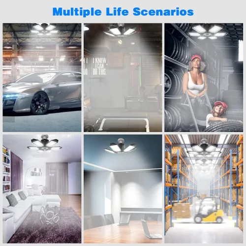 Miniatura 6 de Luz LED de garaje – Bombilla de garaje de 160 W, 64000 lúmenes, 6500 K, iluminación de garaje súper brillante con 6 paneles deformables, luces