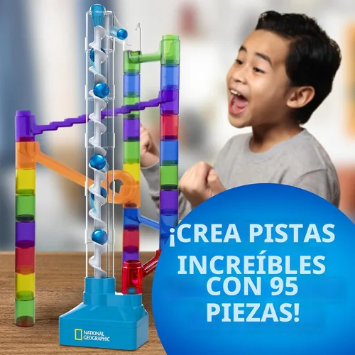 Miniatura 4 de National Geographic Marble Run con Elevador Motorizado, kit de laberinto de canicas de 95 piezas con elevación en espiral motorizada, 20 canicas