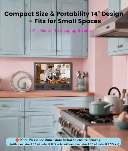 Miniatura 2 de Feihe 14 Pulgadas Pequeño Televisor Smart, Pantalla Plana LED HD Smart TV con Sintonizador ATSC/HDMI/USB/AV para Cocina, RV, Autocaravana