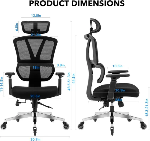 Miniatura 3 de Silla ergonómica de oficina con respaldo alto Ruedas de hoja rodante Silla de malla para ejecutivos, asistentes a la oficina, trabajo desde