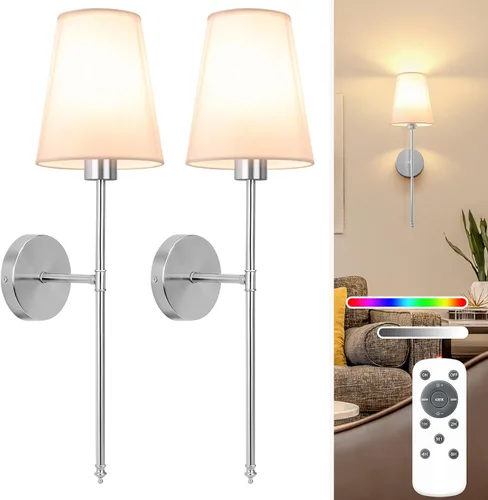 Miniatura 15 de NIORSUN Juego de 2 apliques de pared con pilas de 13.8 pulgadas, luces de pared recargables negras con bombillas desmontables regulables de 10400