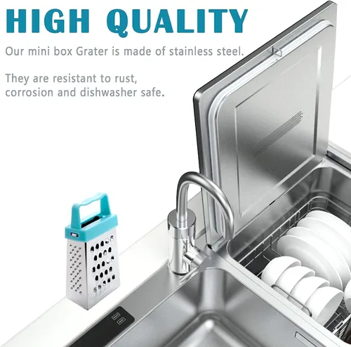 Miniatura 4 de 3 mini ralladores de queso, rallador de caja profesional, acero inoxidable con 4 lados, ralladores de caja pequeña para rebanar