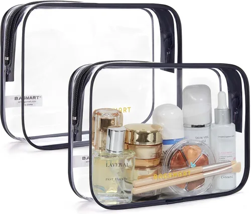Miniatura 13 de BAGSMART Paquete de 7 bolsas de aseo transparentes con juego de botellas de viaje recargables, bolsa de aseo de viaje aprobada por la TSA, repelente