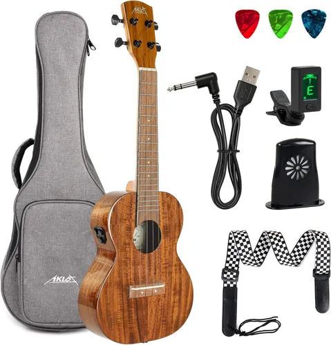 Miniatura 10 de AKLOT Ukelele de acacia completamente sólido, ukelele con tono súper cálido para profesionales, principiantes y adultos, kit con cursos en línea