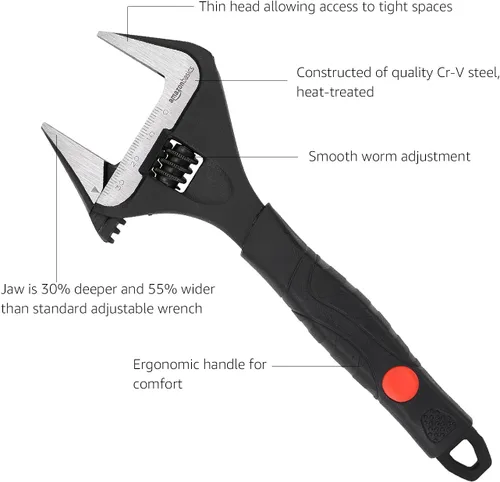 Miniatura 3 de Amazon Basics Llave ajustable de fontanería de 4 piezas con agarre suave, boca ancha, incluye: 6 pulgadas (5.906 in), 8 pulgadas (7.874 in), 10
