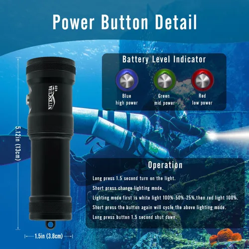 Miniatura 4 de Luz de video de buceo 2000 lúmenes Luz de cámara de fotografía de buceo para gopro Dive LED linterna, 100M/330FT luz de inundación submarina con haz