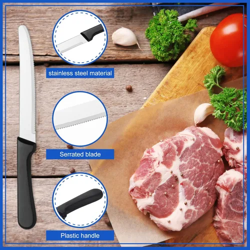 Miniatura 4 de Zhehao 100 cuchillos de carne de 8.39 pulgadas, cuchillo de hoja dentada redondeada de acero inoxidable con mango de plástico para cocina