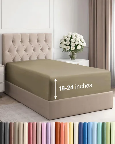 Miniatura 82 de Sábana bajera ajustable extra profunda tamaño completo – Sábana bajera individual de lujo para hotel únicamente – Se adapta fácilmente a colchones