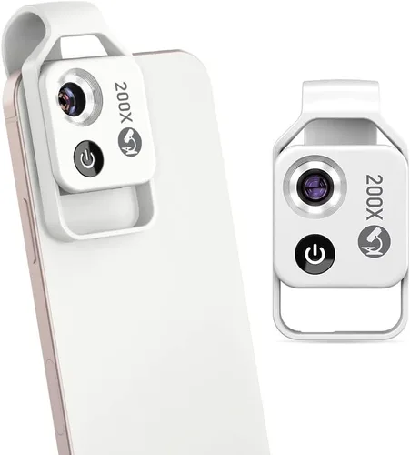 Microscopios de bolsillo para teléfono, 200X Zoom Clip en microscopios Lupa con lente CPL y luz LED, lente microscópica portátil para disfrutar de
