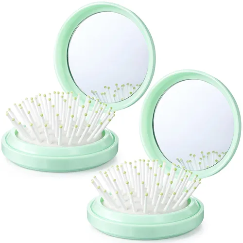 Miniatura 14 de Boao Paquete de 2 Cepillos de Cabello con Espejo de Viaje Plegables Redondos Portátiles Plegables de Bolsillo Mini Peine Compacto de Tamaño de Viaje