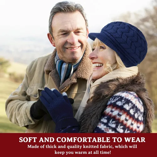 Miniatura 27 de SATINIOR Juego de 4 gorros y guantes de invierno para mujer, gorro de punto cálido, gorro de esquí de nieve con visera y guante para pantalla rojo