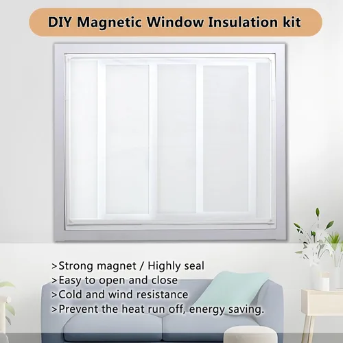 Miniatura 2 de Kit de aislamiento magnético para ventanas de bricolaje, película de película helada con marco blanco, tamaño máximo de 47" x 51", se adapta a