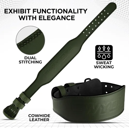 Miniatura 4 de WYOX Cinturón de levantamiento de pesas para gimnasio y fitness, piel de vaca, cinturón acolchado de soporte lumbar de 4 pulgadas, 8 agujeros