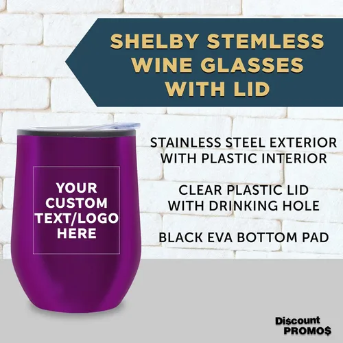 Miniatura 3 de DISCOUNT PROMOS Vasos de vino personalizados sin tallo de 12 onzas, juego de 6/12/24, paquete a granel personalizado, aislados, perfectos para vino