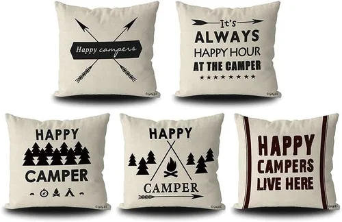 Miniatura 7 de Retro feliz Camper Live Here Funda de almohada decorativa de lino y algodón, funda de almohada de fuente antigua, accesorios de camper