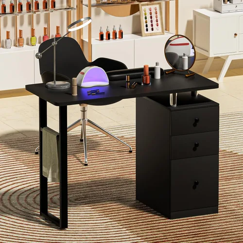 Miniatura 2 de Nail Tech - Mesa de manicura profesional para uñas resistente a acetona, mesa de manicura para uñas con cajones (negro)