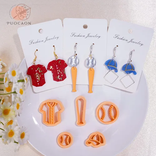 Miniatura 3 de Puocaon Cortadores de arcilla polimérica de béisbol, 10 piezas de cortadores de arcilla deportiva para fabricación de aretes de arcilla polimérica
