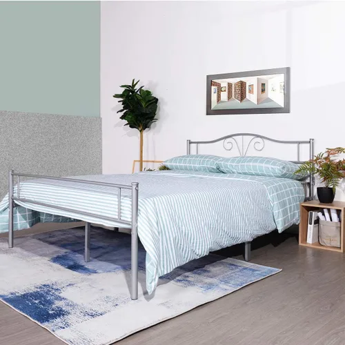 Miniatura 16 de Cabecero de cama de metal resistente para cama individual, estructura de acero, revestimiento de plata, estilo retro, sin necesidad de almacenamiento