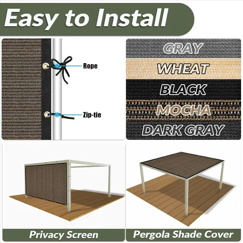 Miniatura 4 de Amagenix Paño de sombra para exteriores, 6 x 8 pies, cubierta de sombra de pérgola moca con 90% de tasa de sombreado para jardín, patio trasero