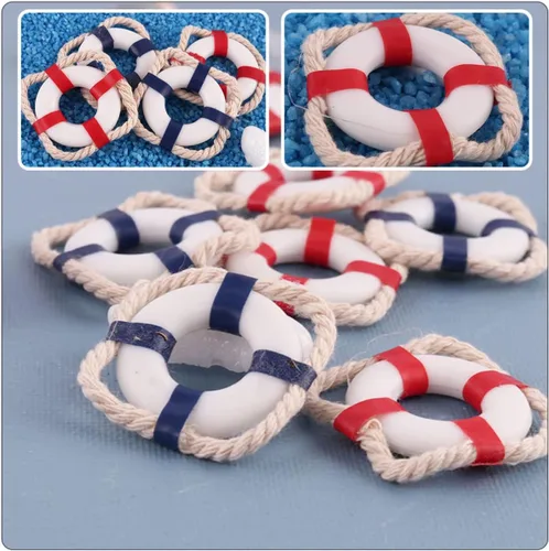 Miniatura 6 de TOYANDONA 15 piezas de casa de muñecas mediterránea modelo de pared, decoración náutica, adorno de boya para anillos, mini hogar, salvavidas