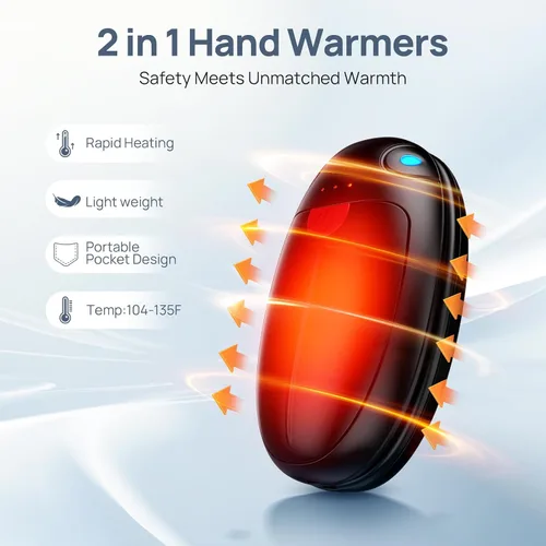 Miniatura 2 de HAWANA - Calentadores de manos recargables, 2 paquetes de calentadores de manos portátiles de bolsillo, calentadores eléctricos de doble calor de 20