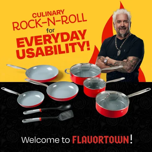 Miniatura 9 de Guy Fieri's Flavortown - Juego de 11 piezas de ollas y sartenes de cerámica antiadherente, sin PFAS PTFE PFOA, apto para horno, apto