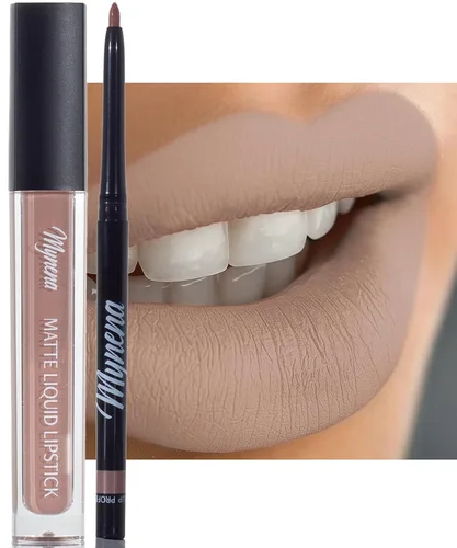 Miniatura 10 de Mynena Combo de lápiz labial negro azabache de larga duración con delineador de labios, impermeable y a prueba de transferencia, cómodo e
