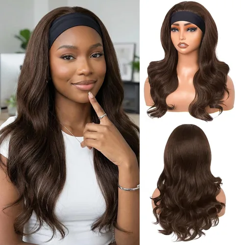 Miniatura 9 de Peluca de Diadema Ondulada Onda Corporal Suelta Sin Pegamento Cabello Sintético para Mujeres Negras Sin Encaje Frontal Pelucas de Diadema Densidad