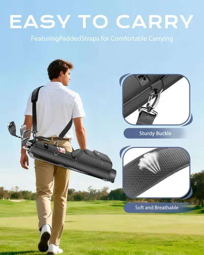 Miniatura 5 de Bolsa de golf ligera con bolsillo más fresco, pequeña bolsa de transporte de golf Sunday para 6 a 8 clubes, compacta y portátil para hombres