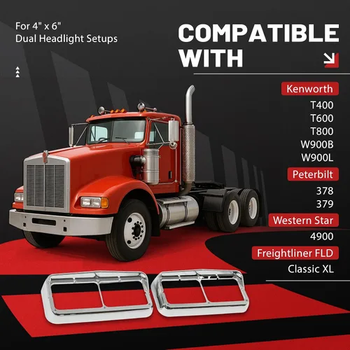 Miniatura 2 de HECASA Par de marco de faros con visera compatible con Kenworth T400 T600 T800 W900B W900L Peterbilt 378 379 Western Star 4900 Freightliner FLD