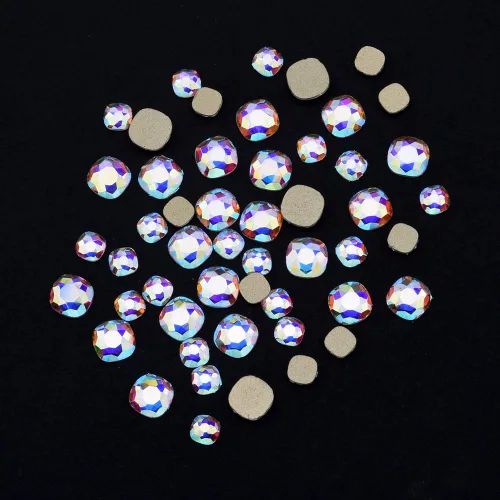 Miniatura 6 de Juego de 240 piezas de diamantes de imitación AB de cristal AB de 12 estilos populares con parte trasera plana, varios tamaños, para decoración