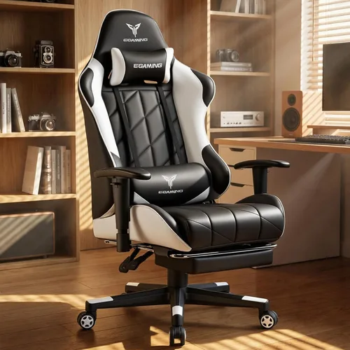 Miniatura 12 de EXRACING Silla de juegos con reposabrazos ajustables en 3D, diseño de estampado de vaca, silla de oficina ergonómica con respaldo alto, silla